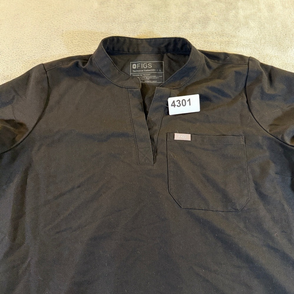 FIGS Scrub Top Womens L Black Technical Collection W21SW1012 Short Sleeve